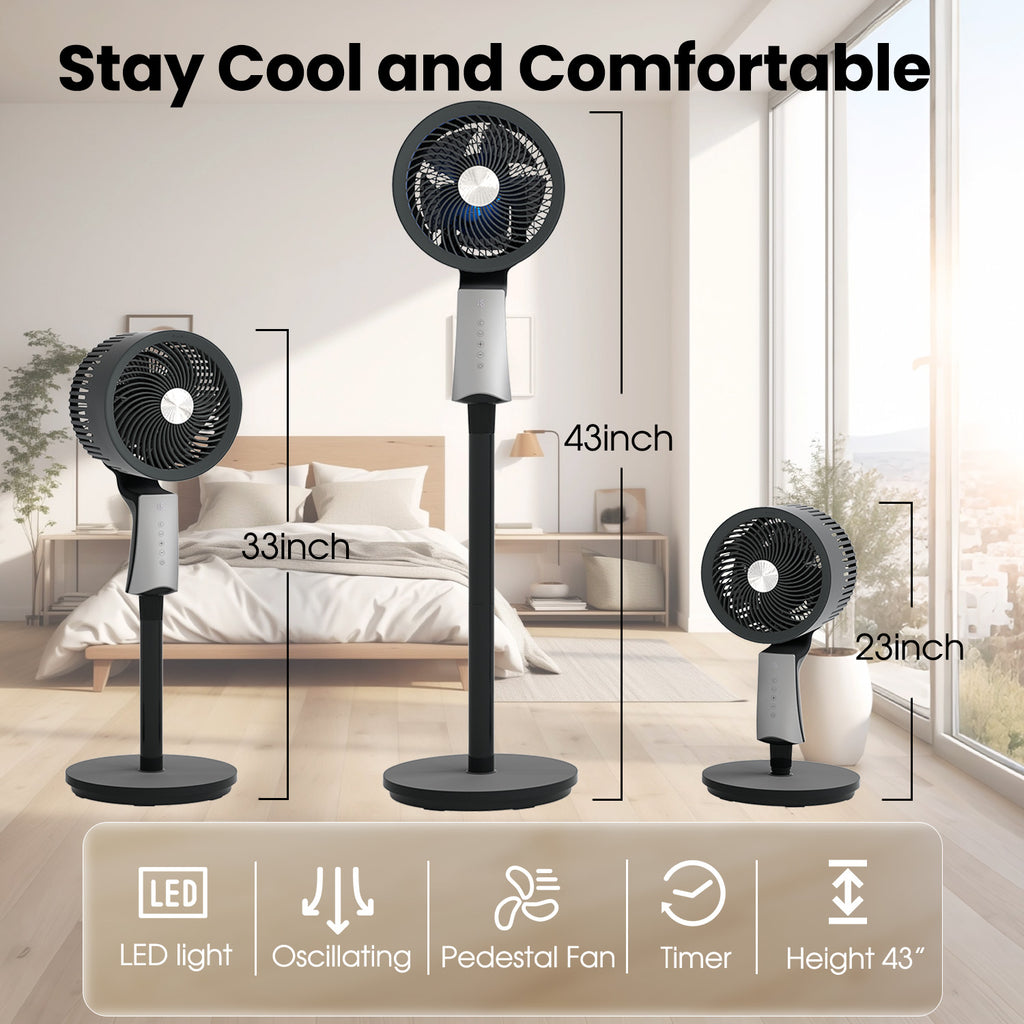 32-Speed Pedestal Fan,60° Oscillating Floor Fan with Remote Control, 12H Timer, LED Light, Powerful Quiet Cooling for Home and Office
