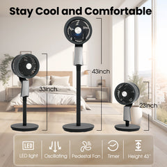 32-Speed Pedestal Fan,60° Oscillating Floor Fan with Remote Control, 12H Timer, LED Light, Powerful Quiet Cooling for Home and Office