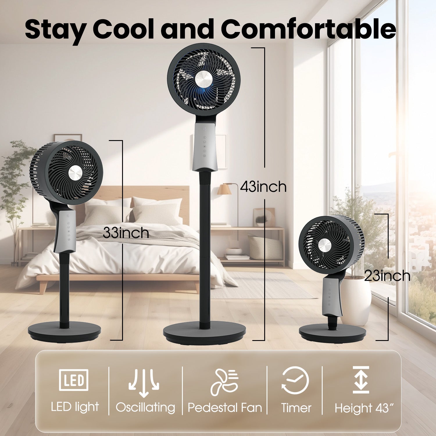 32-Speed Pedestal Fan,60° Oscillating Floor Fan with Remote Control, 12H Timer, LED Light, Powerful Quiet Cooling for Home and Office