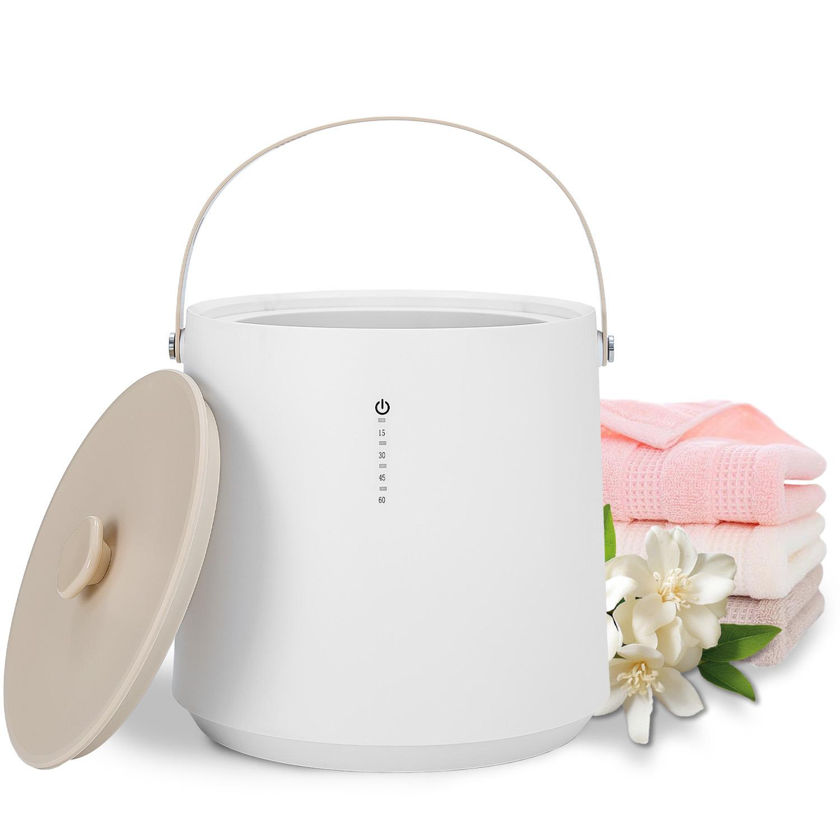TMWINGS Portable Heated Towel Bucket - Bathroom Accessory with 4-Timer Heat Set, Auto Shut Off, Fits PJs & Blankets, Warm Blankets Too, Family Towel Bucket for Bathroom Use