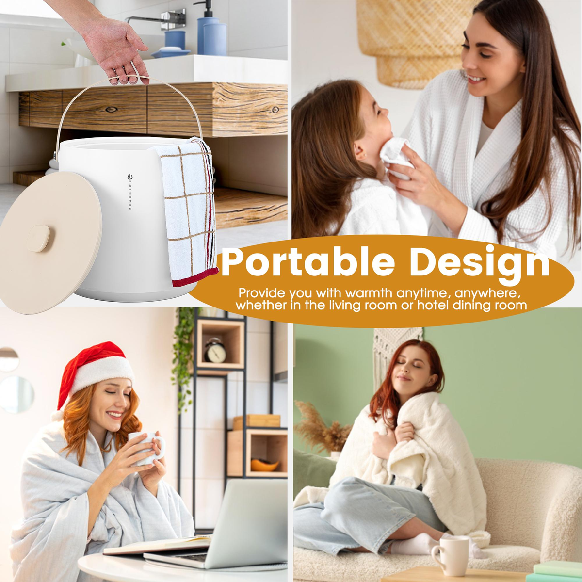 TMWINGS Portable Heated Towel Bucket - Bathroom Accessory with 4-Timer Heat Set, Auto Shut Off, Fits PJs & Blankets, Warm Blankets Too, Family Towel Bucket for Bathroom Use