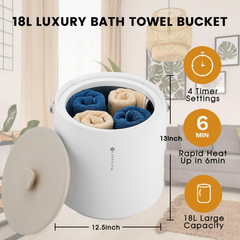 TMWINGS Portable Heated Towel Bucket - Bathroom Accessory with 4-Timer Heat Set, Auto Shut Off, Fits PJs & Blankets, Warm Blankets Too, Family Towel Bucket for Bathroom Use