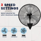 20in Wall Mount Fan, 3-Speed Industrial Wall Fan up to 7000CFM, 120°Oscillating High Airflow Cooling Fan for Garage,Home,Warehouse, Indoor/Outdoor Use, Black