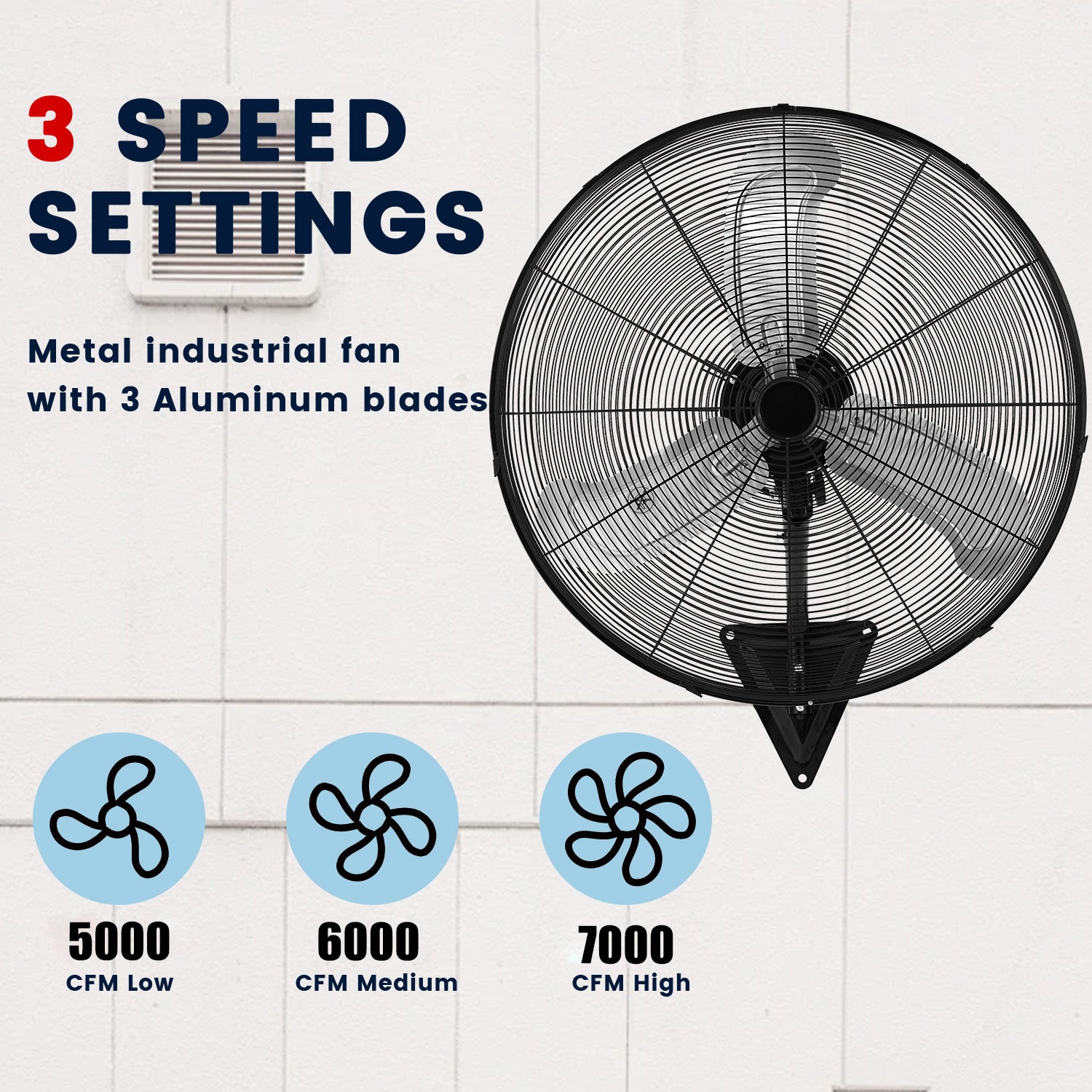 20in Wall Mount Fan, 3-Speed Industrial Wall Fan up to 7000CFM, 120°Oscillating High Airflow Cooling Fan for Garage,Home,Warehouse, Indoor/Outdoor Use, Black