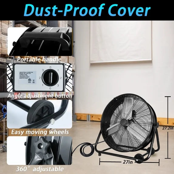 Industrial Fan Heavy Duty Drum 3 Speed 8100 CFM Air Circulation High Velocity Fan For Warehouse, Workshop, Factory, Commercial, Residential and Greenhouse Blue