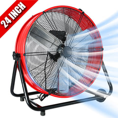 24"Industrial Fan High Velocity,Heavy Duty Drum Fan up to 8100CFM,3-Speed & 360°Adjustable,Ideal for Home, Garage, Indoor/Outdoor Use, Red