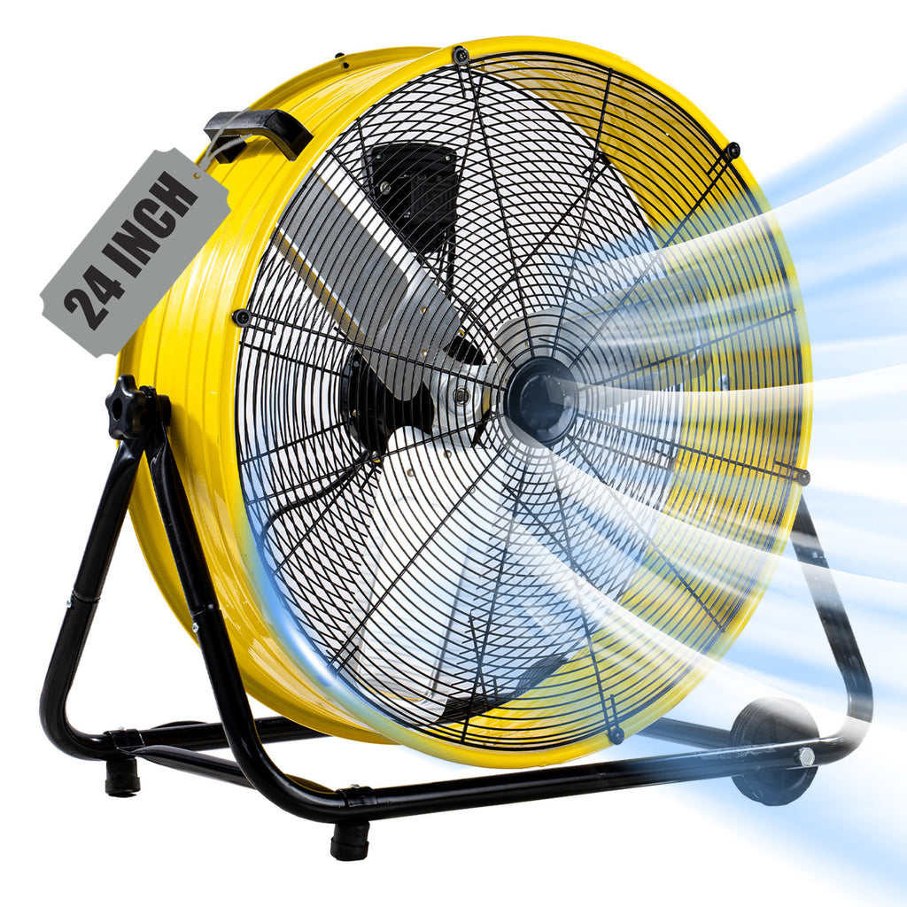 24"Industrial Fan High Velocity,Heavy Duty Drum Fan up to 8100CFM,3-Speed & 360°Adjustable,Ideal for Home, Garage, Indoor/Outdoor Use, Yellow