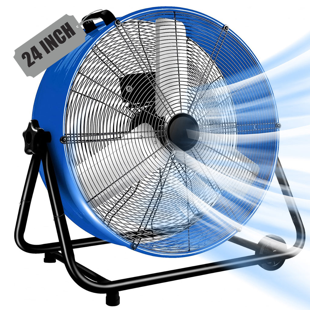 24"Industrial Fan High Velocity,Heavy Duty Drum Fan up to 8100CFM,3-Speed & 360°Adjustable,Ideal for Home, Garage, Indoor/Outdoor Use, Blue