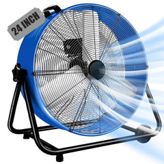 24"Industrial Fan High Velocity,Heavy Duty Drum Fan up to 8100CFM,3-Speed & 360°Adjustable,Ideal for Home, Garage, Indoor/Outdoor Use, Blue