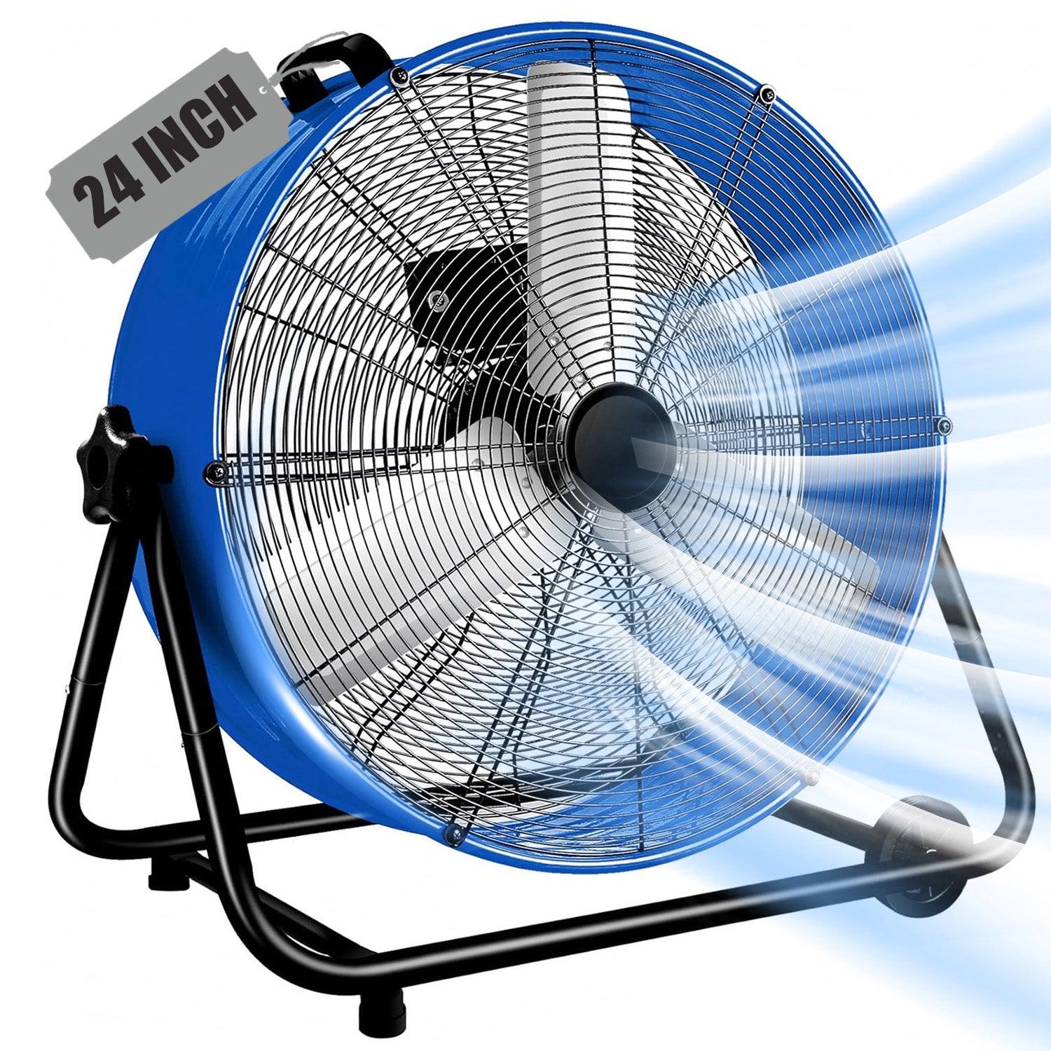 24"Industrial Fan High Velocity,Heavy Duty Drum Fan up to 8100CFM,3-Speed & 360°Adjustable,Ideal for Home, Garage, Indoor/Outdoor Use, Blue
