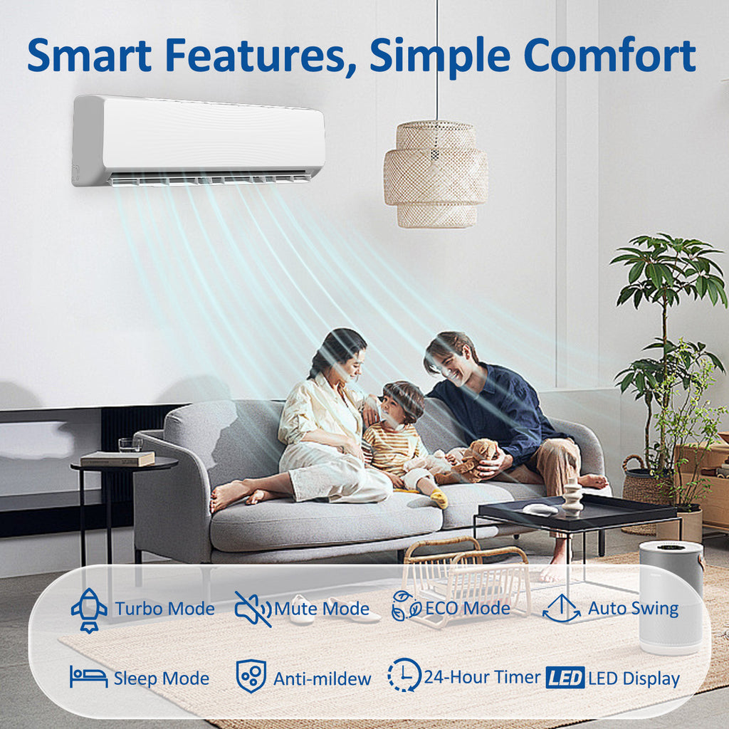 12000 BTU Mini Split Air Conditioner & Heater, 19 SEER2 115V WIFI Enabled Ductless Wall-Mounted AC Unit Covers Up to 750 Sq. Ft, APP & Remote Control