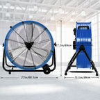 24"Industrial Fan High Velocity,Heavy Duty Drum Fan up to 8100CFM,3-Speed & 360°Adjustable,Ideal for Home, Garage, Indoor/Outdoor Use, Blue