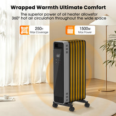VAJIAZA 1500W Oil Filled Radiator Space Heater, Portable Electric Room Heater with Remote, Touch Control, 3 Heat Modes, 24H Timer, ECO Energy-Saving for Large Area