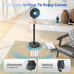 32-Speed Pedestal Fan,60° Oscillating Floor Fan with Remote Control, 12H Timer, LED Light, Powerful Quiet Cooling for Home and Office