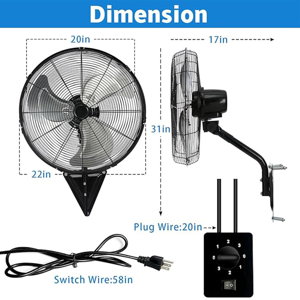 2-Pack 22" Wall Mount Fan High Velocity up to 7000CFM, Oscillating Wall Fans with Remote Control, 3-Speed Adjustable Tilt & Timer for Home, Garage, Workshop, Black