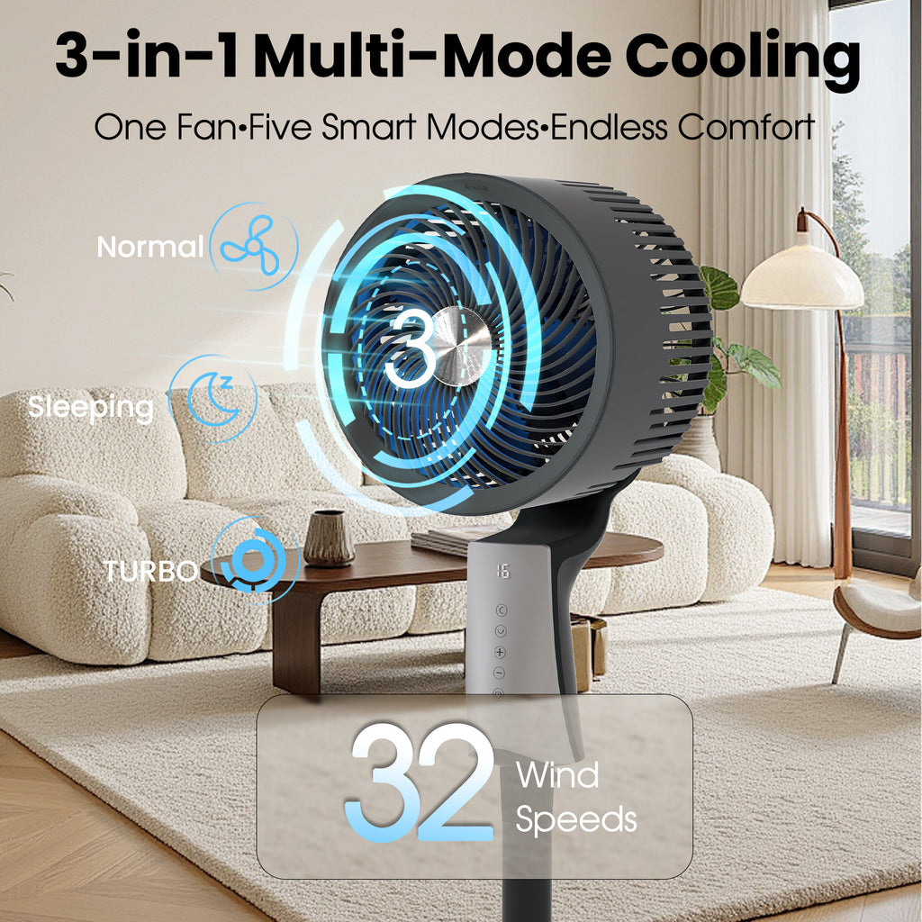 VAJIAZA 42” Pedestal Fan with Remote, 32 Speeds Quiet Floor Fan Equipped Wide-Oscillating, 4 Modes, 12H Timer,Ideal for Bedroom & Home
