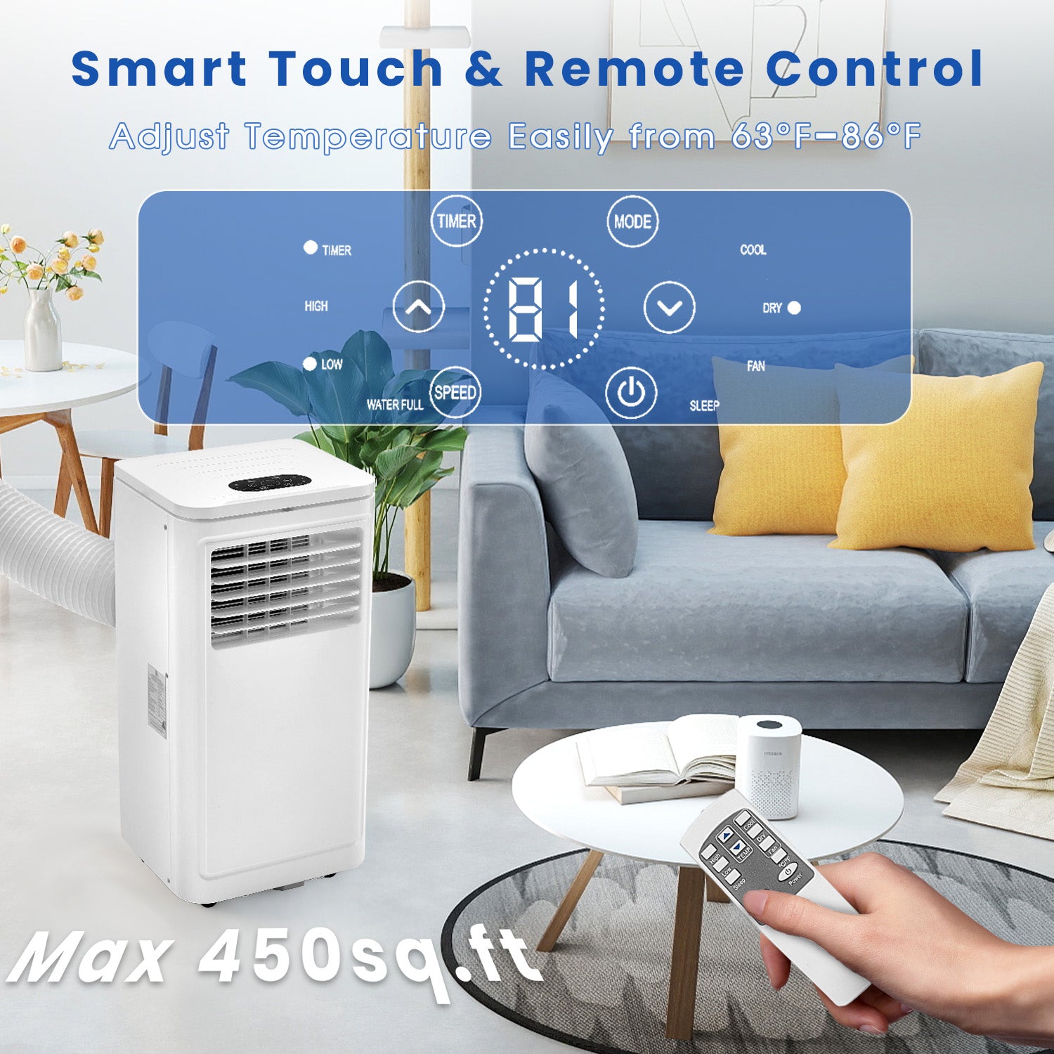 KEYTEK 10000BTU Portable Air Conditioner Cools up to 450 Sq ft.,4-in-1 Standing AC Unit with Cooling,Dry,Sleep & Fan Modes,Remote Control,Window Kit Included