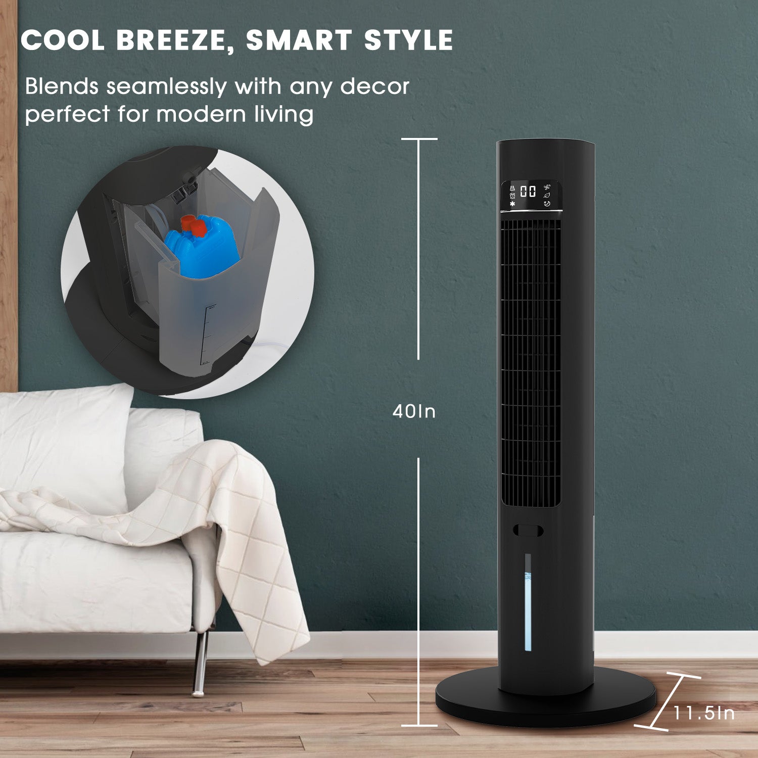 40" Evaporative Air Cooler with Remote, Portable Air Conditioner with 3 Modes, Quiet Swamp Coolers 70° Oscillation Equipped Aroma Box, Black