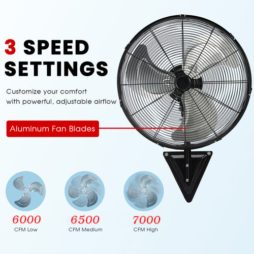 2 Pack 22" Wall Mount Fan, 3 Speeds Wall Oscillating Fan with 7000 CFM, Cooling Fan, High Velocity Fans, Black
