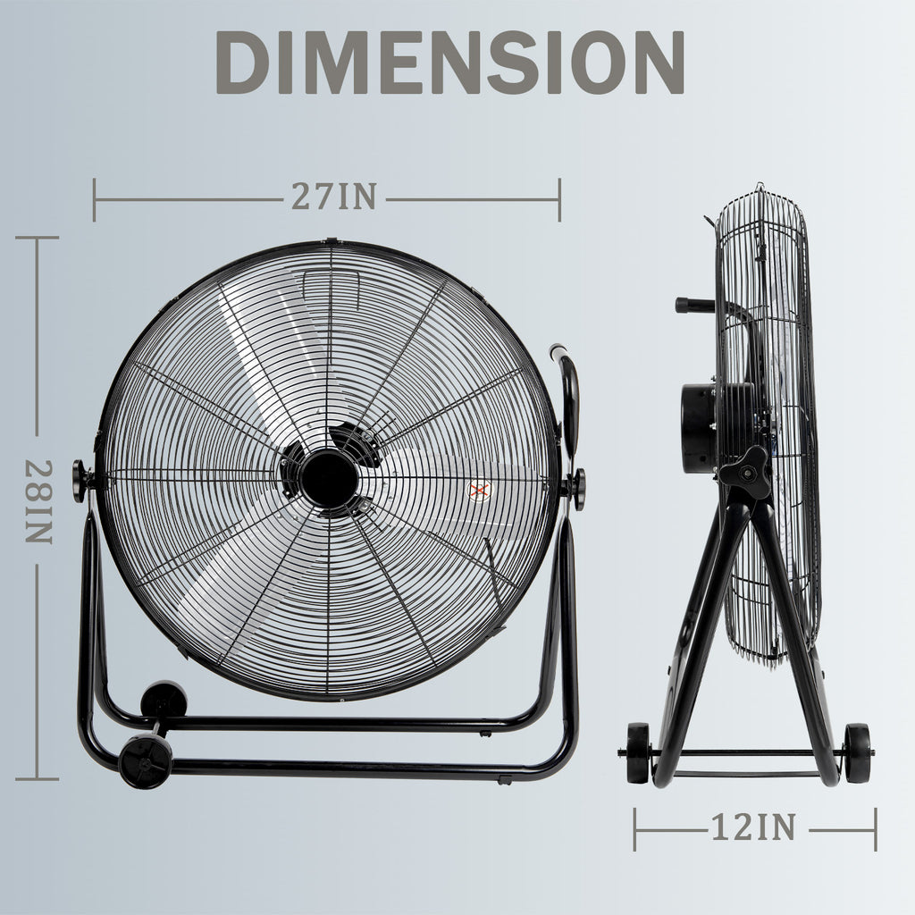 24"Industrial Fan High Velocity,Portable 24"Industrial Fan High Velocity,Portable Floor Fan with 3-Speed up to 8000CFM, Floor Fan Equipped Handle & Wheels, Ideal for Home, Garage, Indoor/Outdoor Use