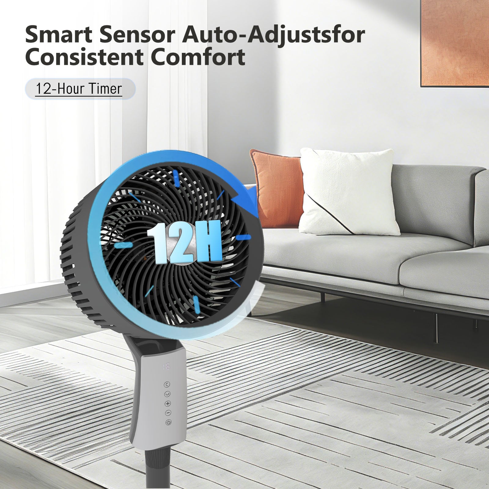 Pedestal Fan with 32 Speeds & 3 Modes, Floor Fan Equipped Led Light,60°Oscillating, Free Standing, 12H Timer, Remote Control