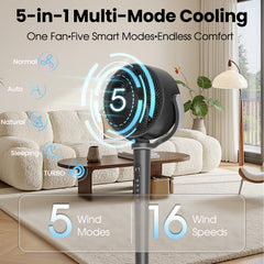 VAJIAZA 37"-46" Pedestal Fan, Quiet Standing Fan for Home Bedroom, 120°+120° Smart 3D Oscillating Floor Fan, 16 Speeds, 4 Wind Modes, Screen-Off, Child Lock, 12H Timer