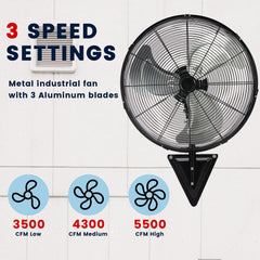TMWINGS 20 Inch Wall Mount Fan, 2 Pack Heavy Duty Oscillating Wall-Mounted Fan with 6600 CFM, High Velocity 3 Speed Fans with Adjustable Tilting for Workshop, Garage, Patios, Industrial, Black