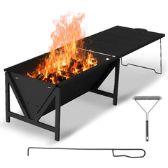 VAJIAZA 53.5 in. Expandable Fire Pit for Outside, 3-in-1 Wood Burning Fire Pit, Steel Fire Pit Tables with BBQ Net, Poker, Grill Brush