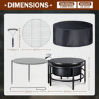 52" Fire Pits for Outside, Foldable Fire Pits with 26" Fire Stove and Table, Cold-Rolled Steel Fire Pit Tables with BBQ Net, Poker, Grill Brush and Protective Cover