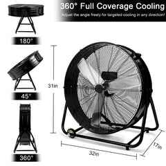 30" Industrial Fans for 14000 CFM, High Velocity Fan with 3 Speeds, Heavy Duty Blower Fan Equipped 360° Tilt Air Circulator Used in Warehouse, Garage, Yard