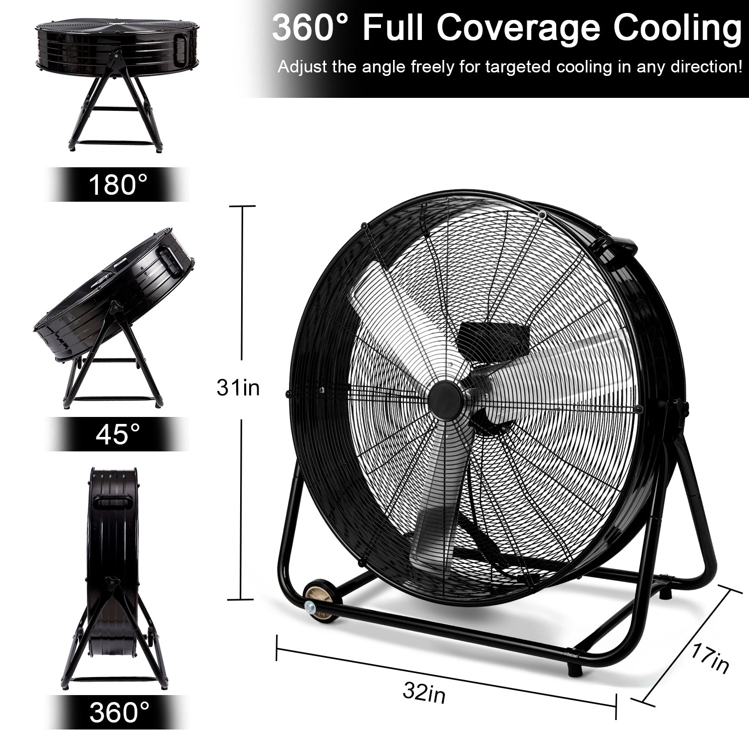 30" Industrial Fans for 14000 CFM, High Velocity Fan with 3 Speeds, Heavy Duty Blower Fan Equipped 360° Tilt Air Circulator Used in Warehouse, Garage, Yard