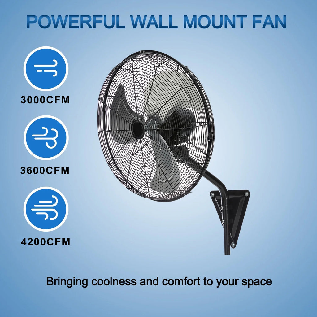 20” Wall Mount Fan 7000 CFM High Velocity Industrial Heavy Duty Fan with 3-Speed Oscillating Commercial Use for Warehouse, Garage, Factory, Black