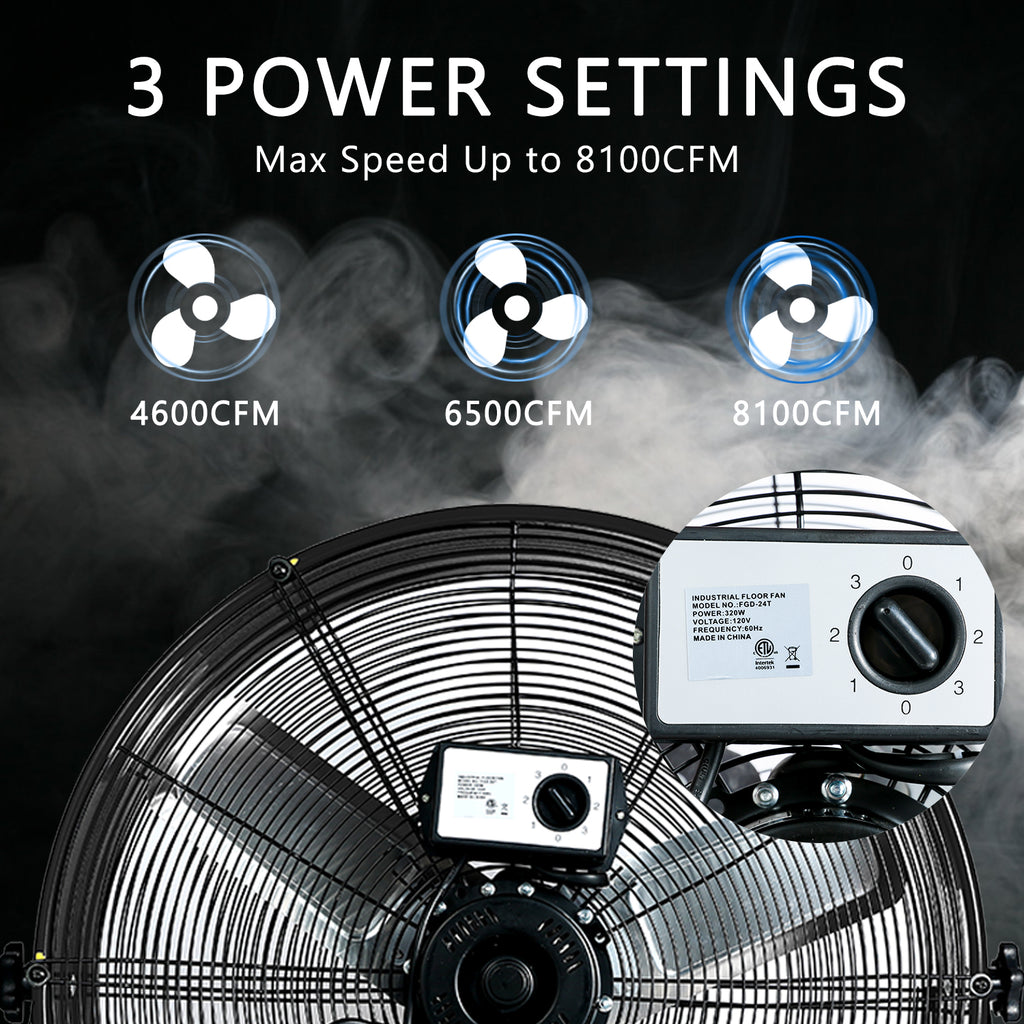 24"Industrial Fan High Velocity,Heavy Duty Drum Fan up to 8100CFM,Heavy Duty Blower Fan with 3-Speed & 360°Adjustable,Ideal for Home, Garage, Indoor/Outdoor Use, Black
