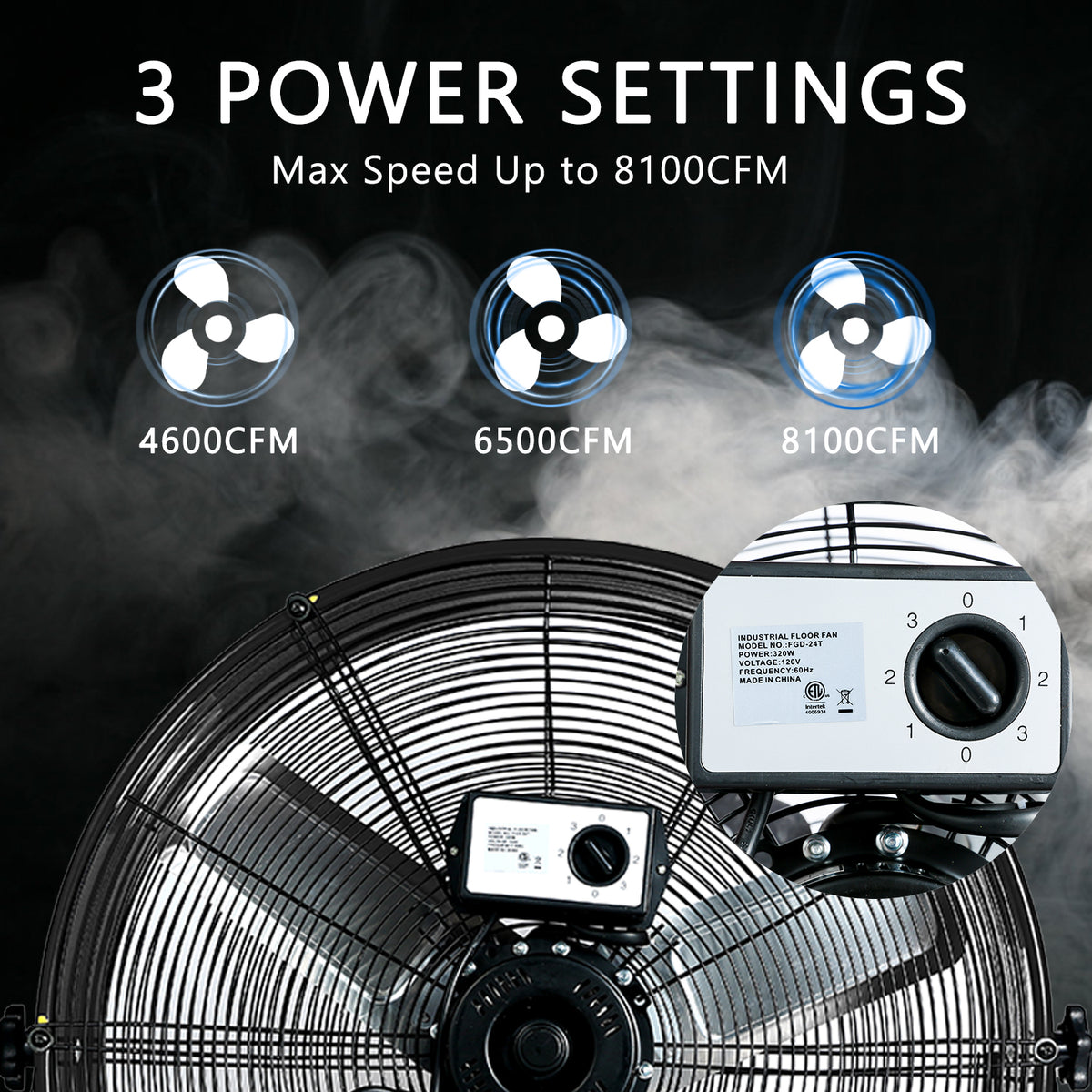 24"Industrial Fan High Velocity,Heavy Duty Drum Fan up to 8100CFM,Heavy Duty Blower Fan with 3-Speed & 360°Adjustable,Ideal for Home, Garage, Indoor/Outdoor Use, Black