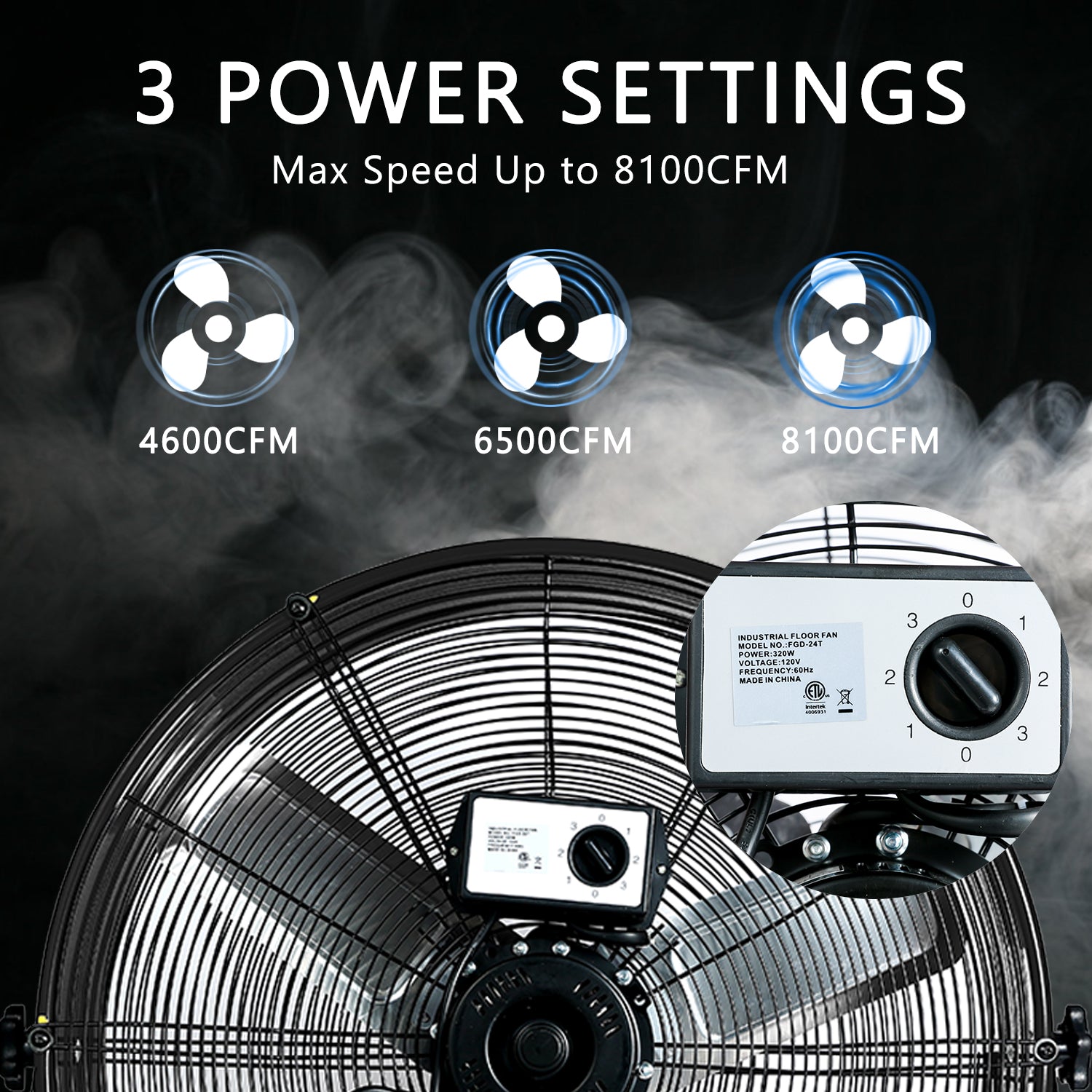 24"Industrial Fan High Velocity,Heavy Duty Drum Fan up to 8100CFM,Heavy Duty Blower Fan with 3-Speed & 360°Adjustable,Ideal for Home, Garage, Indoor/Outdoor Use, Black