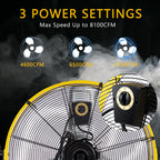 24"Industrial Fan High Velocity,Heavy Duty Drum Fan up to 8100CFM,3-Speed & 360°Adjustable,Ideal for Home, Garage, Indoor/Outdoor Use, Yellow