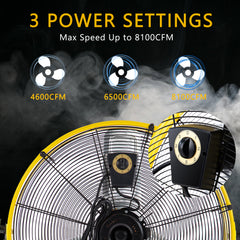 24"Industrial Fan High Velocity,Heavy Duty Drum Fan up to 8100CFM,3-Speed & 360°Adjustable,Ideal for Home, Garage, Indoor/Outdoor Use, Yellow