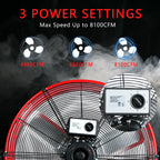 24"Industrial Fan High Velocity,Heavy Duty Drum Fan up to 8100CFM,3-Speed & 360°Adjustable,Ideal for Home, Garage, Indoor/Outdoor Use, Red