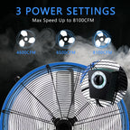 24"Industrial Fan High Velocity,Heavy Duty Drum Fan up to 8100CFM,3-Speed & 360°Adjustable,Ideal for Home, Garage, Indoor/Outdoor Use, Blue