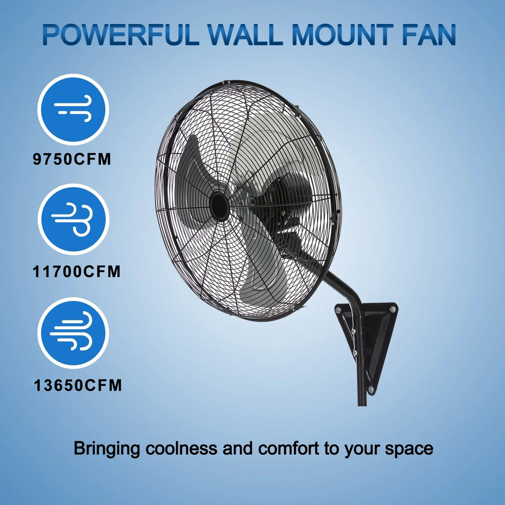 30” Wall Mount Fan 13650 CFM High Velocity Industrial Heavy Duty Fan with 3-Speed Oscillating Commercial Use for Warehouse, Garage, Factory, Black
