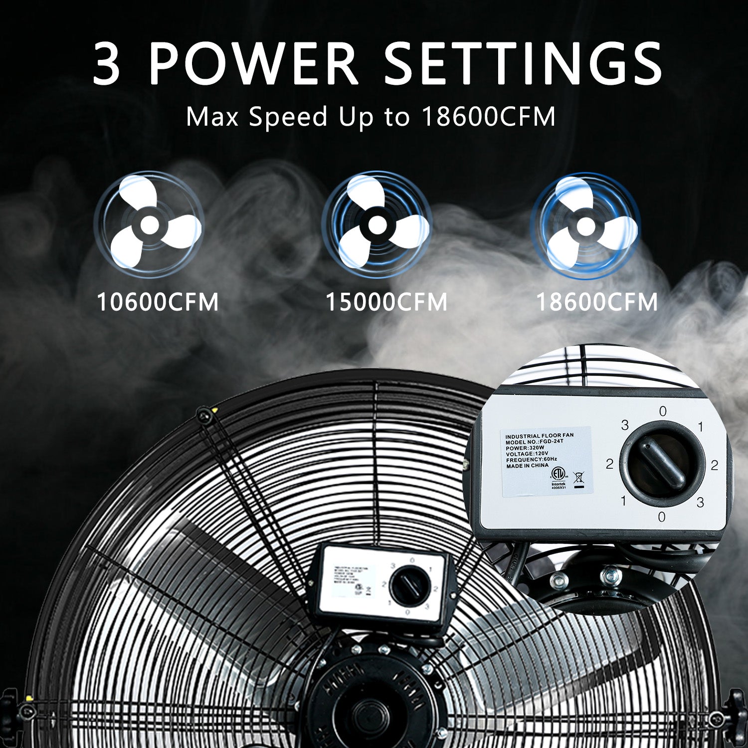 36"Industrial Fan High Velocity,Heavy Duty Drum Fan up to 18600CFM,3-Speed & 360°Adjustable,Ideal for Home, Garage, Indoor/Outdoor Use, Black
