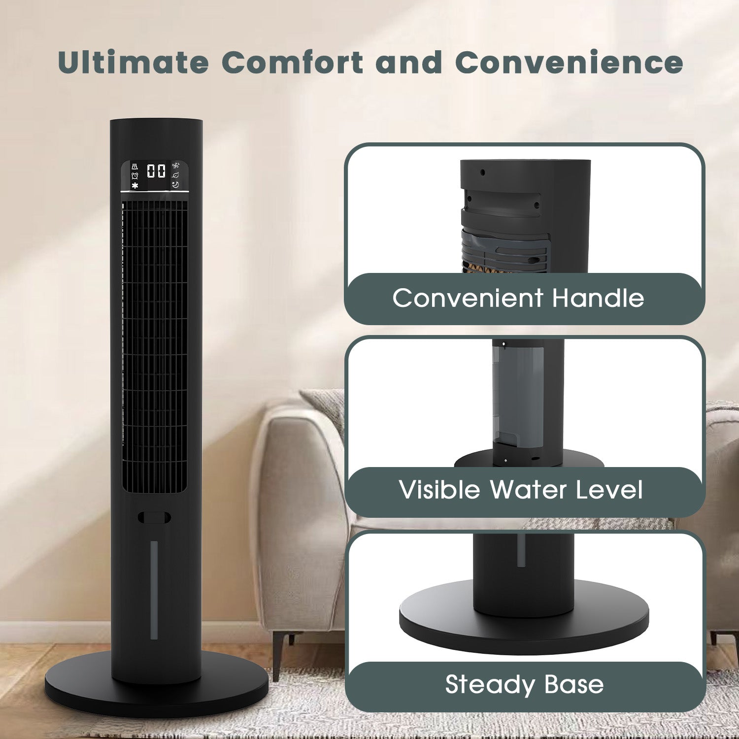 40" Evaporative Air Cooler with Remote, Portable Air Conditioner with 3 Modes, Quiet Swamp Coolers 70° Oscillation Equipped Aroma Box, Black