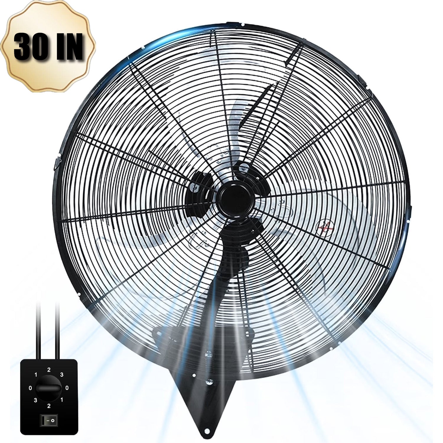 30” Wall Mount Fan 13650 CFM High Velocity Industrial Heavy Duty Fan with 3-Speed Oscillating Commercial Use for Warehouse, Garage, Factory, Black