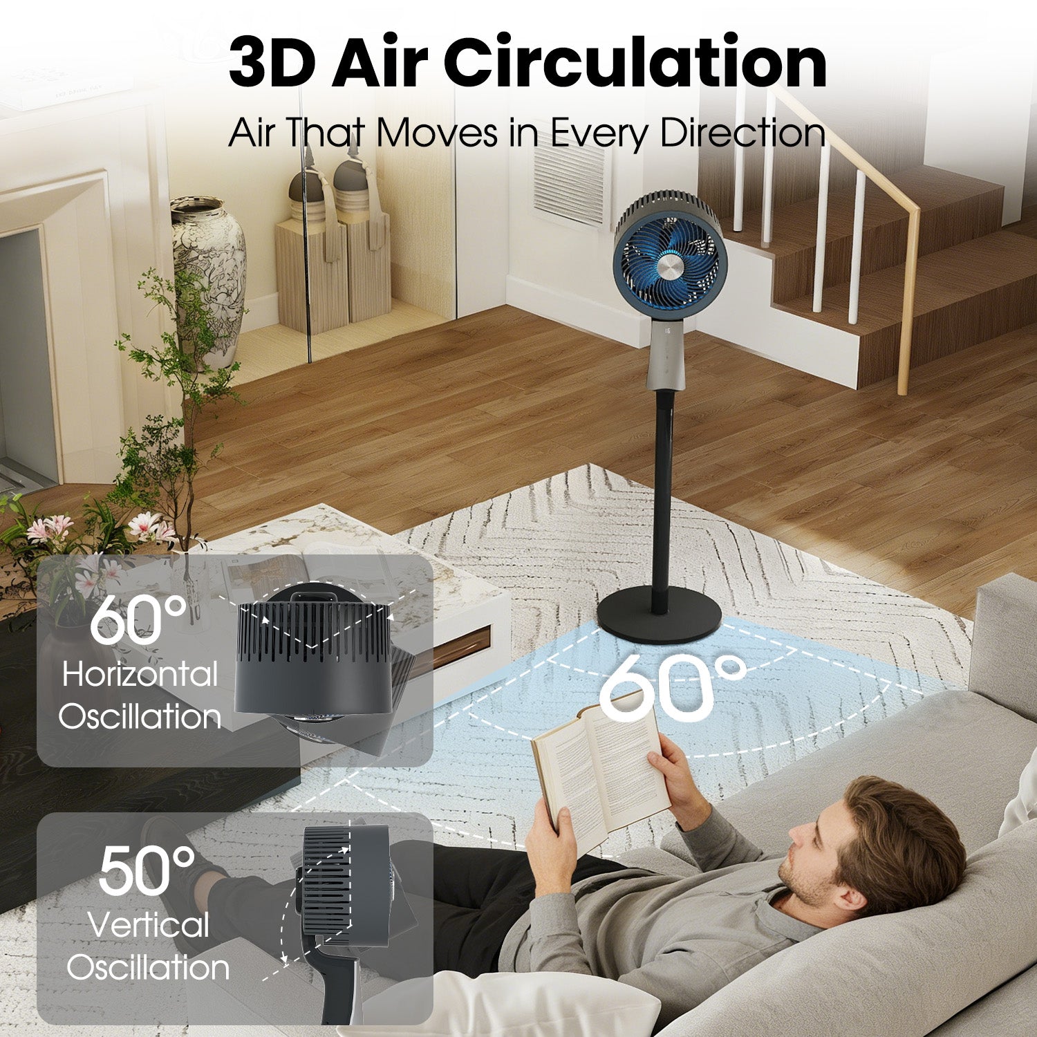 VAJIAZA 42” Pedestal Fan with Remote, 32 Speeds Quiet Floor Fan Equipped Wide-Oscillating, 4 Modes, 12H Timer,Ideal for Bedroom & Home