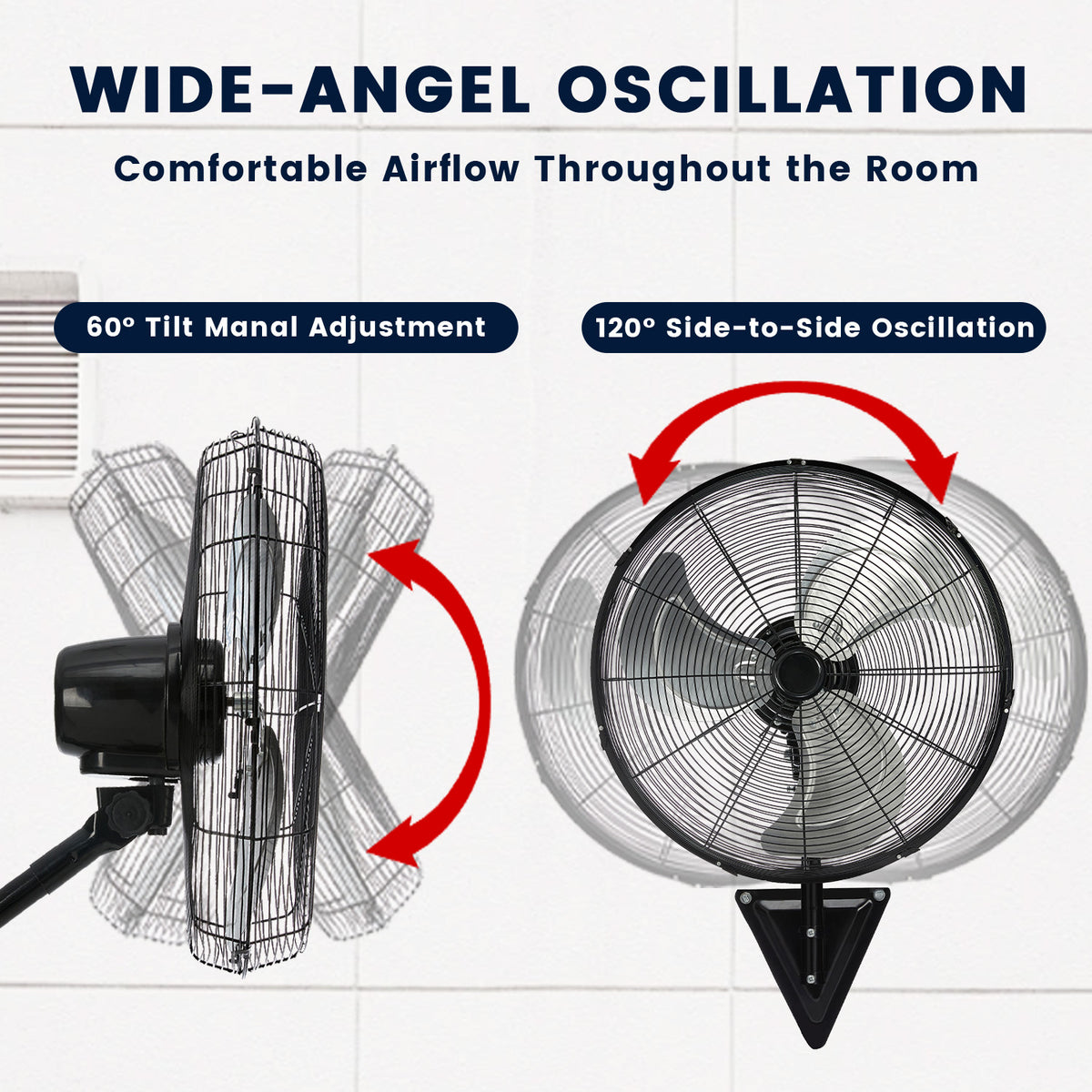 TMWINGS 20 Inch Wall Mount Fan, Heavy Duty Oscillating Wall Mounted Fan with 6600 CFM, High Velocity 3 Speed Fans with Adjustable Tilting for Workshop, Garage, Patios, Commercial and Industrial