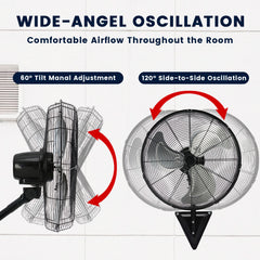 TMWINGS 20 Inch Wall Mount Fan, Heavy Duty Oscillating Wall Mounted Fan with 6600 CFM, High Velocity 3 Speed Fans with Adjustable Tilting for Workshop, Garage, Patios, Commercial and Industrial