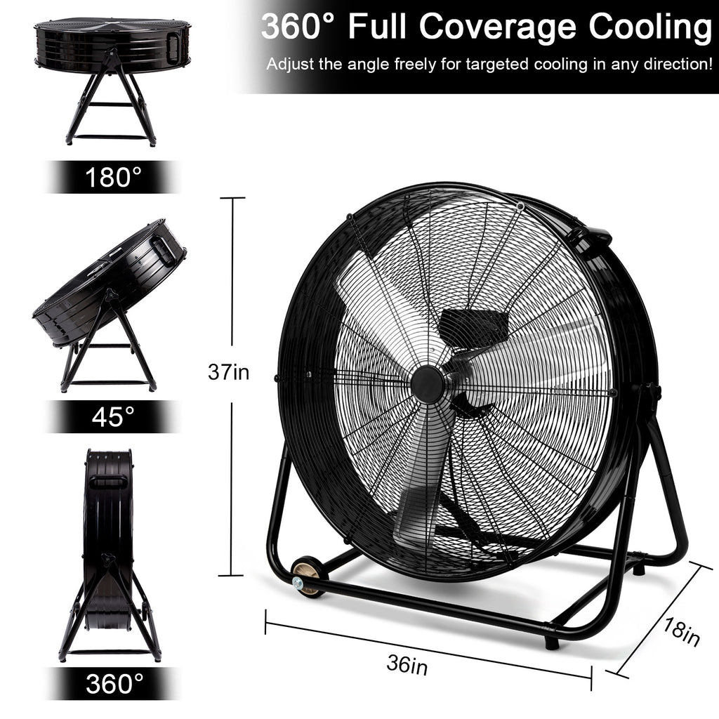 36" Industrial Fans for 18000 CFM, High Velocity Fan with 3 Speeds, Heavy Duty Blower Fan Equipped 360° Tilt Air Circulator Used in Warehouse, Garage, Yard