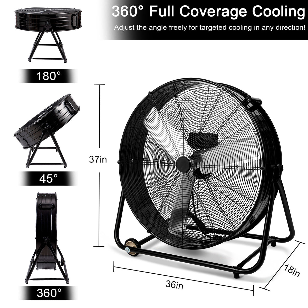 36" Industrial Fans for 18000 CFM, High Velocity Fan with 3 Speeds, Heavy Duty Blower Fan Equipped 360° Tilt Air Circulator Used in Warehouse, Garage, Yard