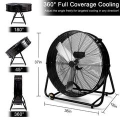 36" Industrial Fans for 18000 CFM, High Velocity Fan with 3 Speeds, Heavy Duty Blower Fan Equipped 360° Tilt Air Circulator Used in Warehouse, Garage, Yard
