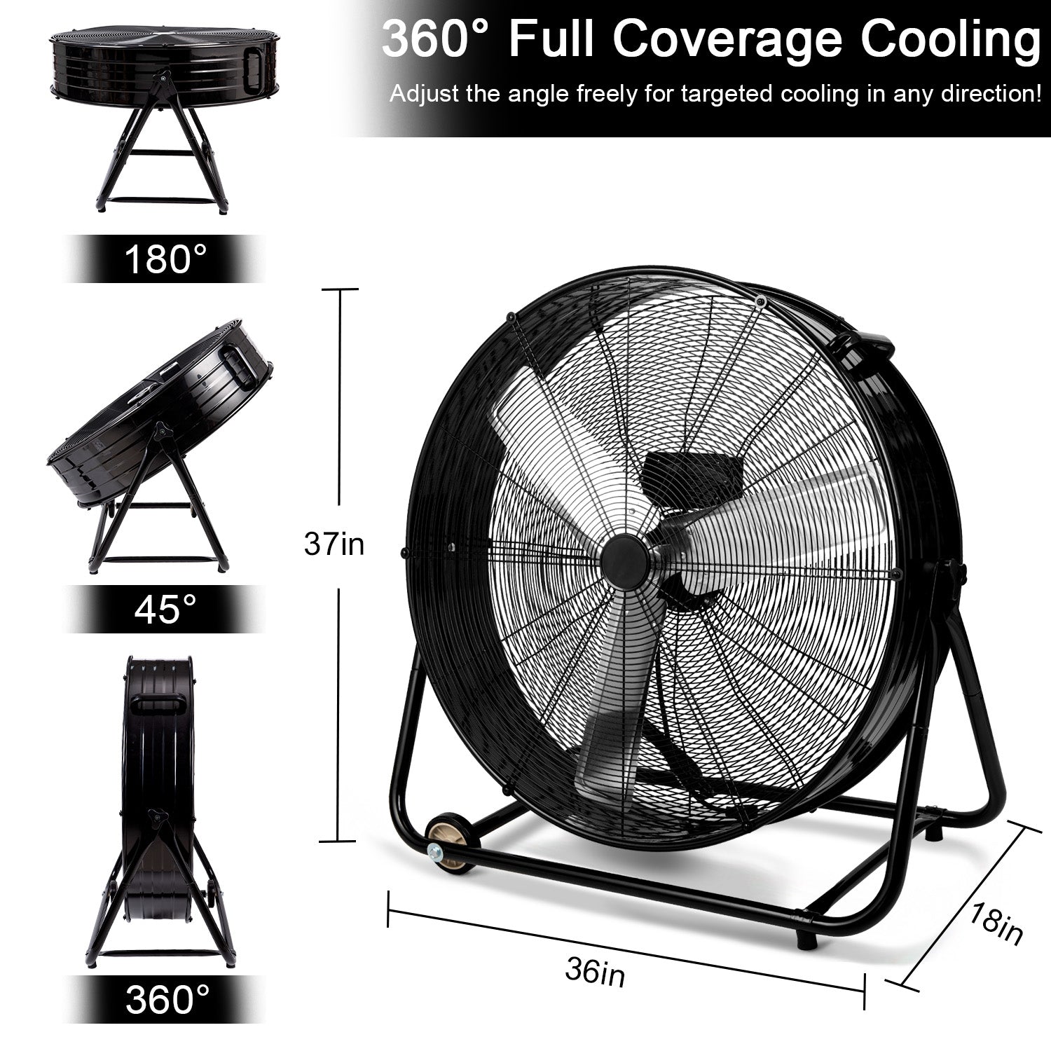 36" Industrial Fans for 18000 CFM, High Velocity Fan with 3 Speeds, Heavy Duty Blower Fan Equipped 360° Tilt Air Circulator Used in Warehouse, Garage, Yard